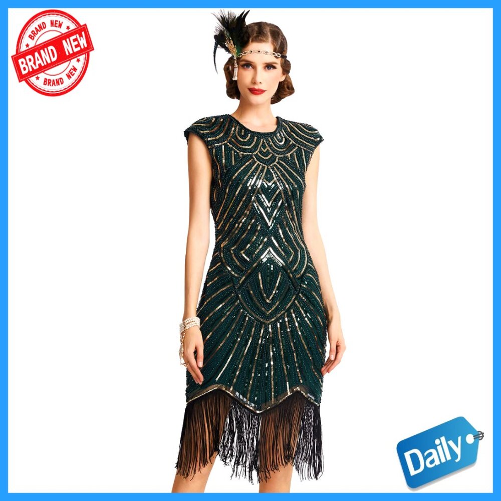 1920s Flapper Dress With Beading And Fringe, Great Gatsby Cocktail Party